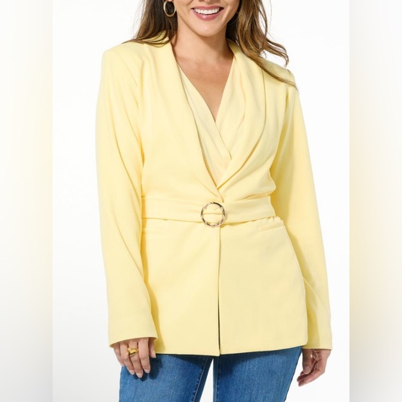 Iman Global Chic Belted CrepeKnit Blazer - Picture 1 of 4